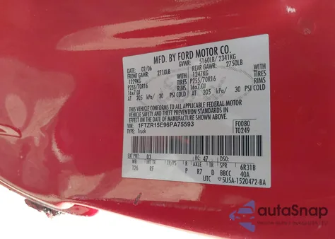 2006 Ford Ranger Fx4 Off-Road/Sport/Xl/Xlt z USA, uszkodzony, nr VIN 1FTZR15E96PA75593